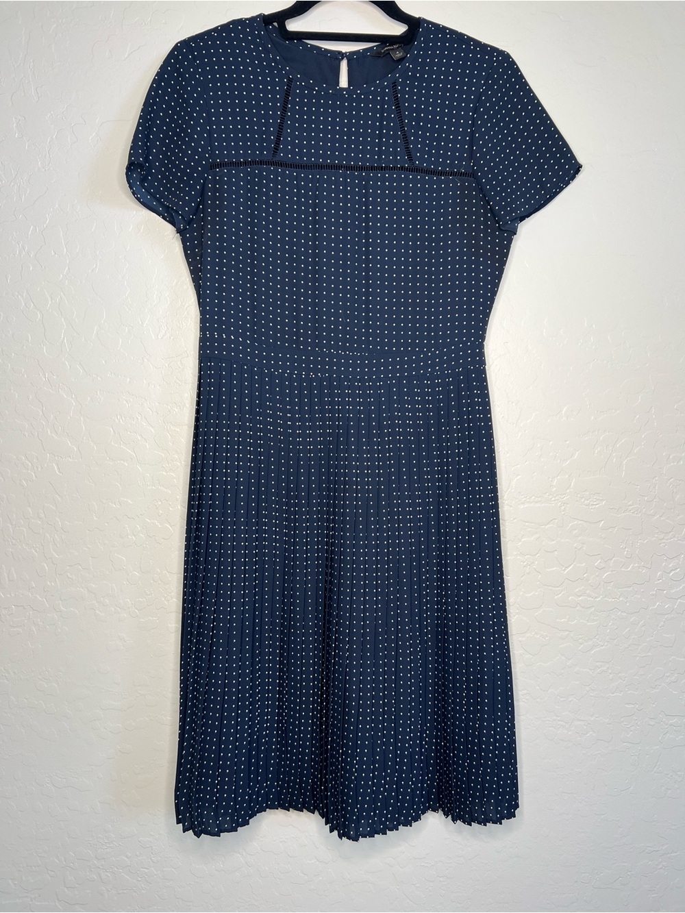 Banana Republic Navy White Polka Dot Knee Length Dress